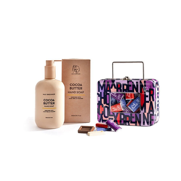 Cocoa Butter Enriched Hand Soap & Mini Neapolitan Chocolate Suitcase
