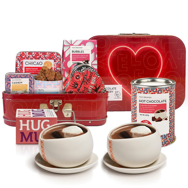 Love Story Box, Hot Chocolate Powder & 2 Hug Mugs Set